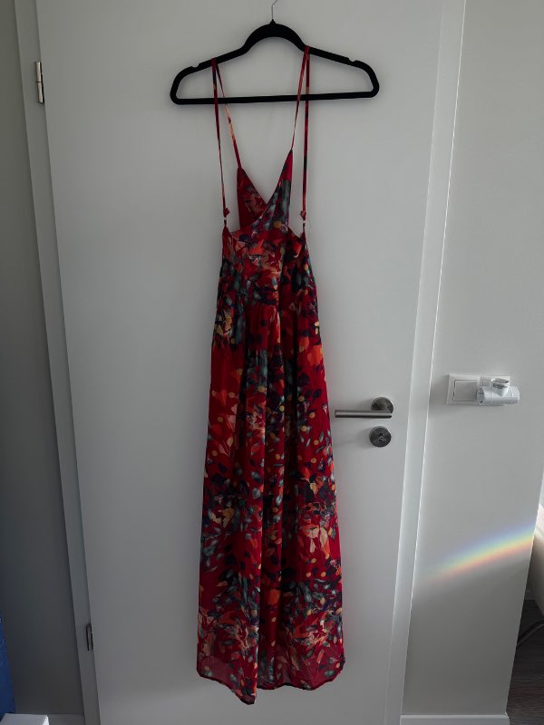 Red floral maxi dress
