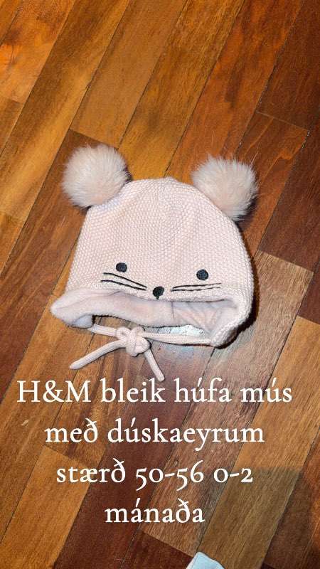 H&M Bleik húfa mús m dúskum