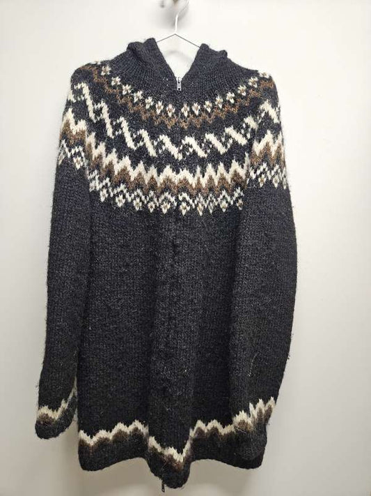 Prjónapeysa svört m. Hettu