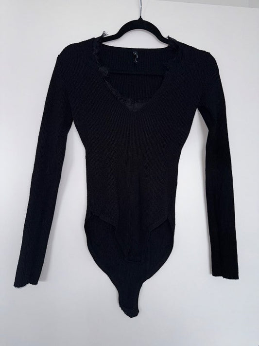 Black Ribbed Bodysuit (lace detail)