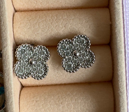 Silver Flower Stud Earrings Sparkly