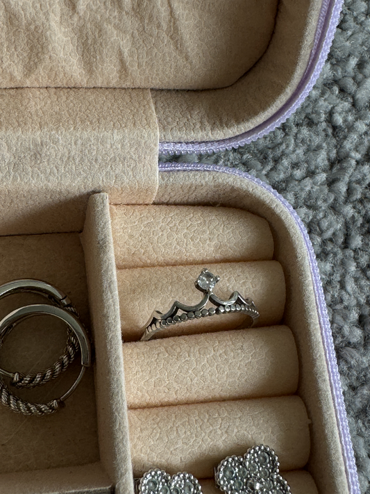 Silver Crown Ring with Stone Elegant