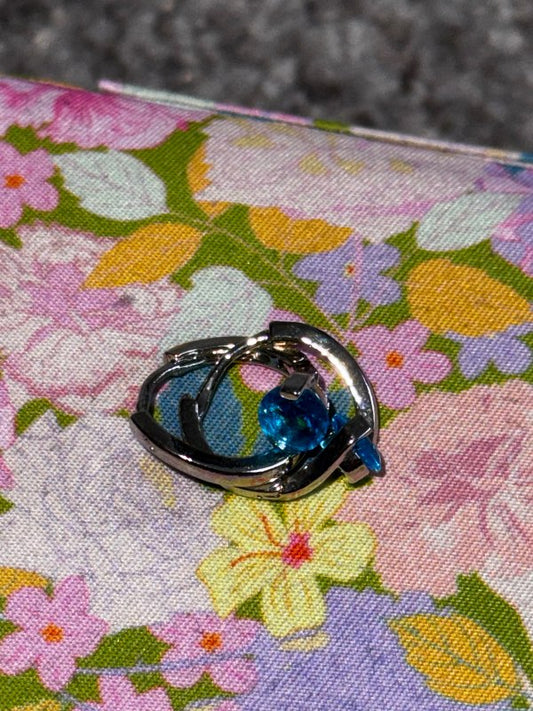 Silver Hoop Earrings Blue Stone